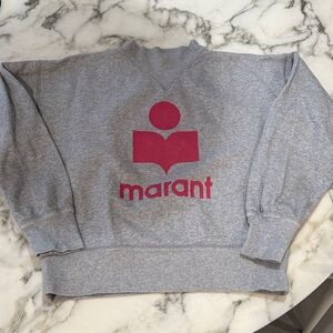 Isabel Marant Pink Logo Gray Crew Neck Sweater